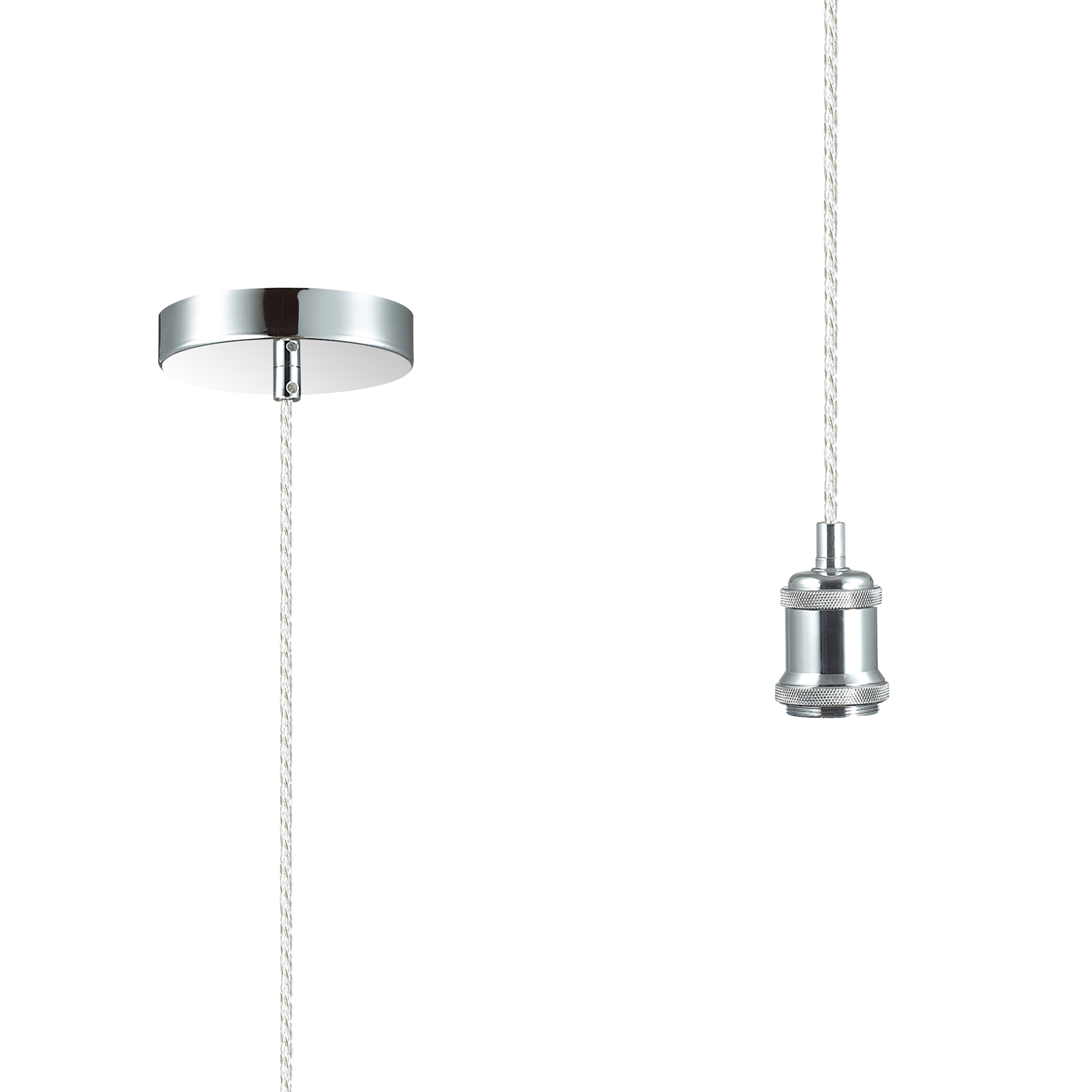 Dreifa 1.5m Single Pendant, 1 x E27, Polished Chrome/Clear Twisted Cable (Maximum Load 1.5kg)
